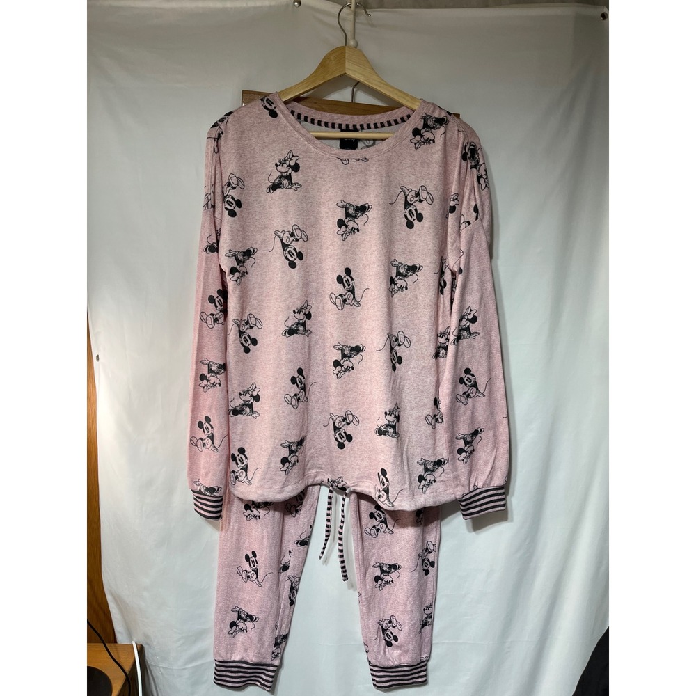 Disney Mickey Mouse Pajama Set‎ Women's Small Pink Long Sleeve Pants Sleepwear